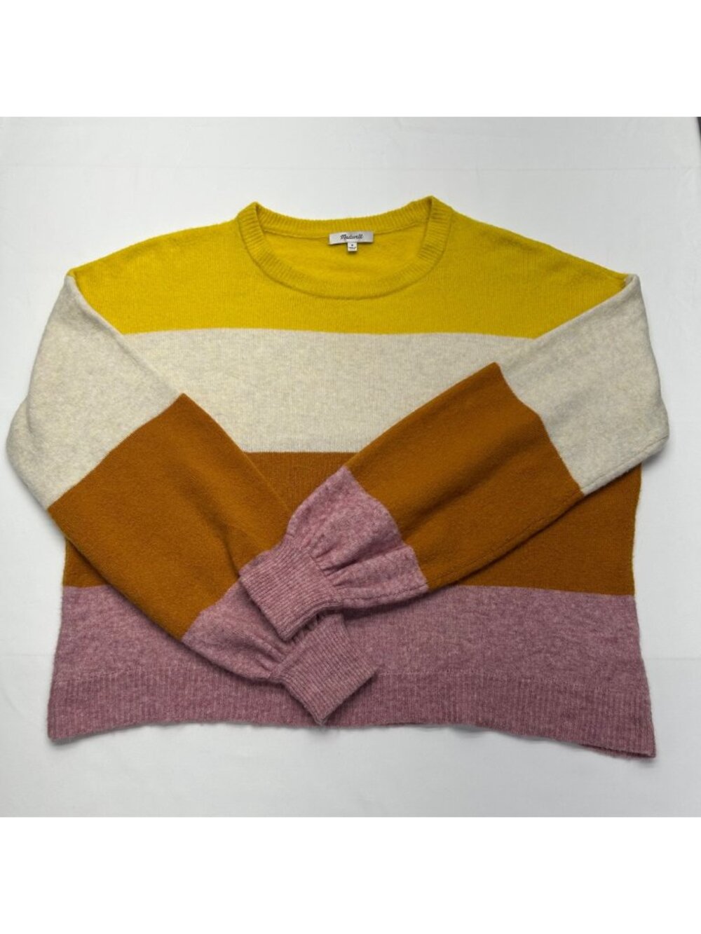 Madewell Striped Gladwell Balloon Sleeve Sweater M Colorful, Soft